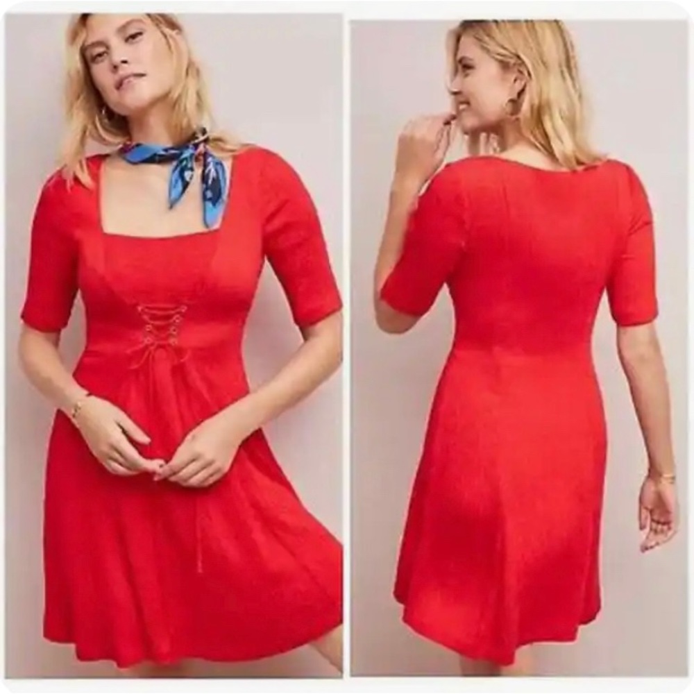 Anthropologie Maeve red corset dress
